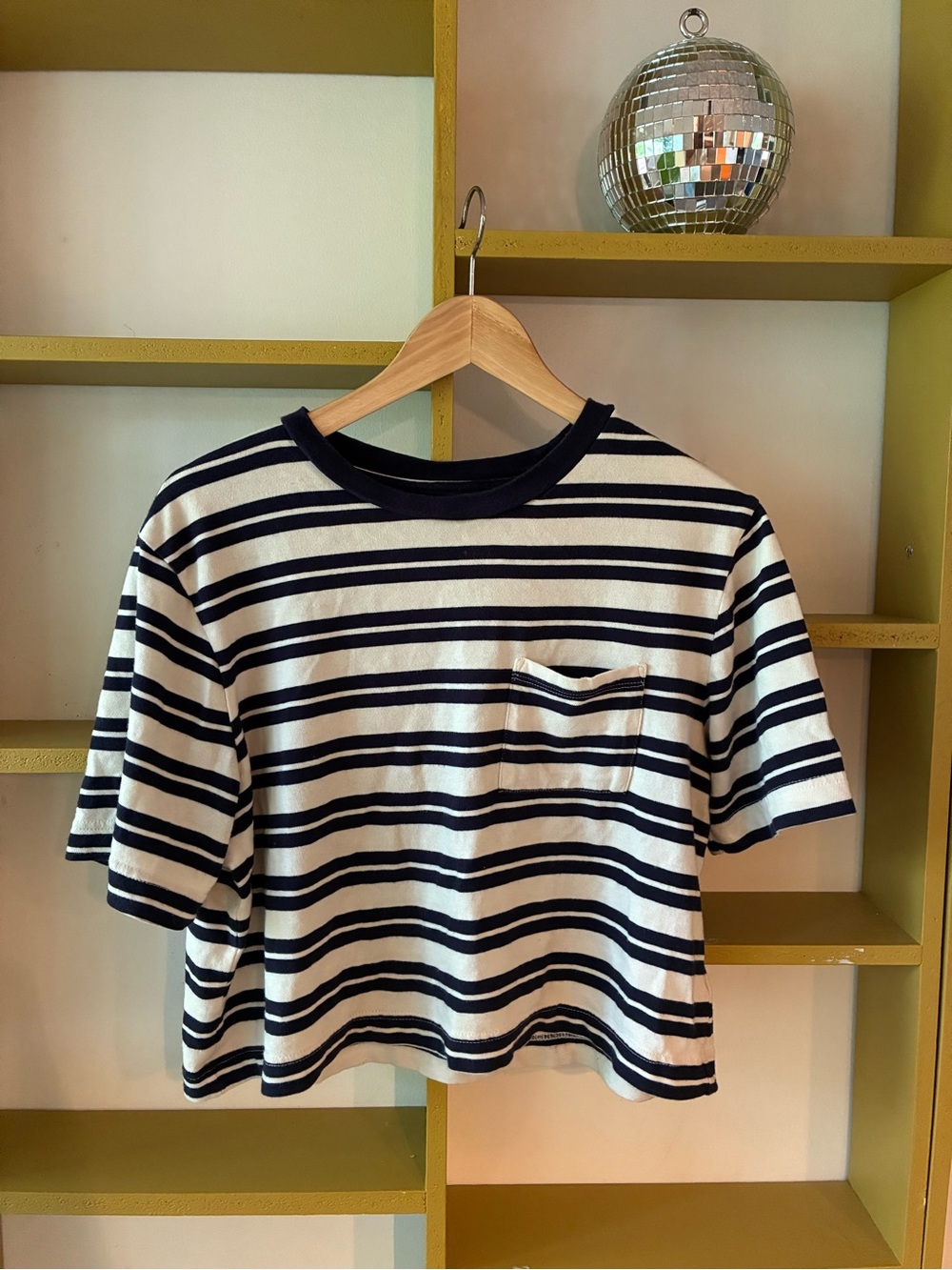 GAP Navy & White Striped Pocket Cropped Tee
